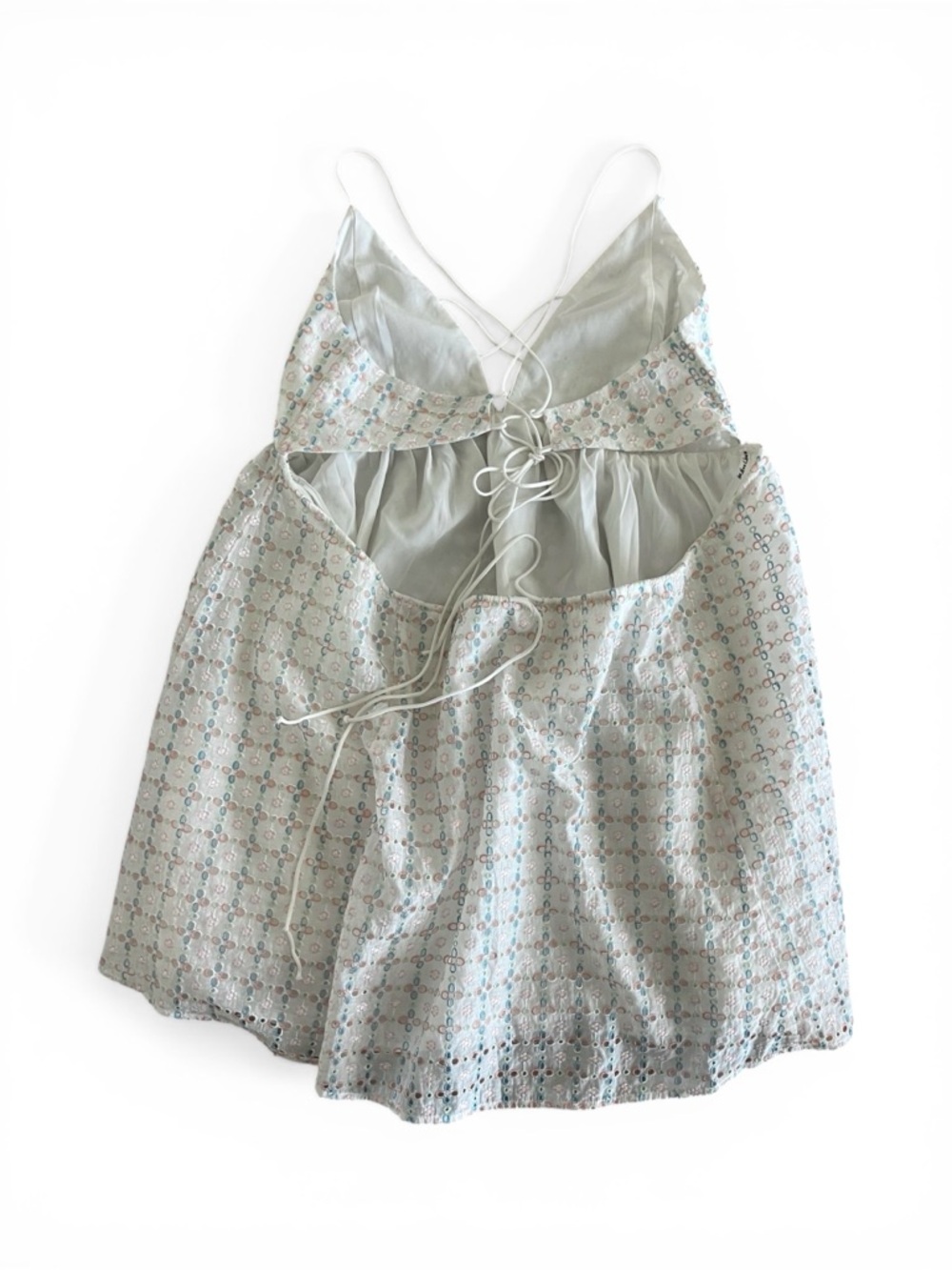 For Love & Lemons Jodi Pastel Eyelet Lace-Up Open Back Babydoll Dress - Picture 4 of 9